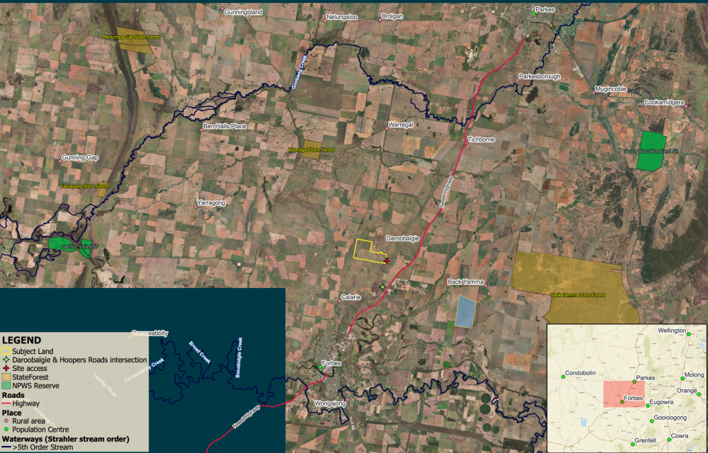 Forbes Solar Farm proposed 141 MW solar and battery project, Central West NSW.