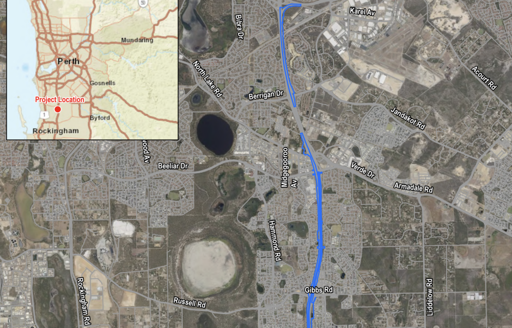Construction of additional lanes and new noise walls along Kwinana Freeway between Roe Highway and Mortimer Road in Perth