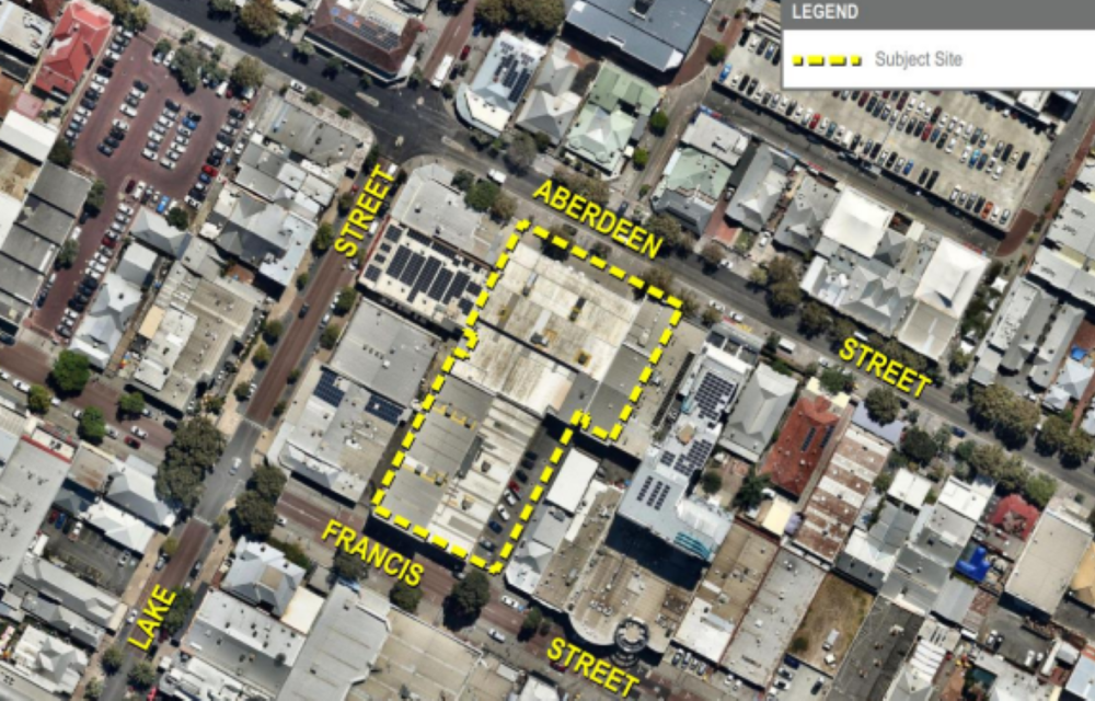 Site of proposed $110 million office development in Perth with commercial facilities and government department headquarters