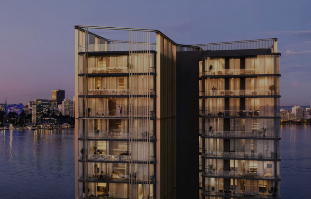 Artist impression or architectural render of a proposed 17-storey residential development in South Perth approved for construction