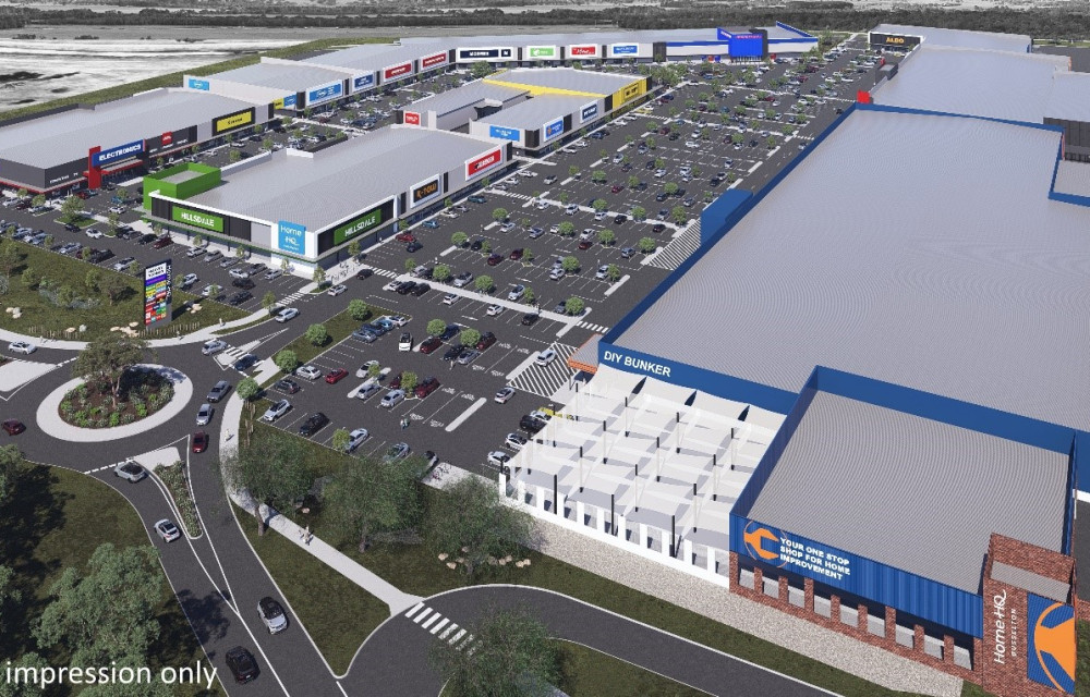 Artist impression of approved $170m retail and industrial development site in South West WA, including showrooms and business park area