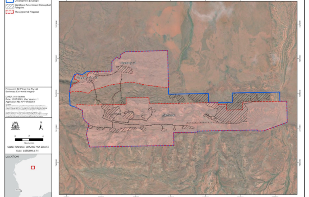 BHP’s proposed iron ore mine expansion in WA’s Pilbara region gains EPA approval, featuring new pits, processing facilities, and support infrastructure