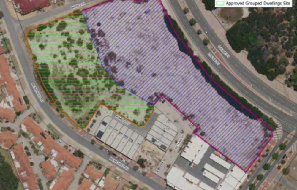Aerial view of proposed build-to-rent apartment development in southern WA featuring multiple four-storey buildings with landscaped open spaces