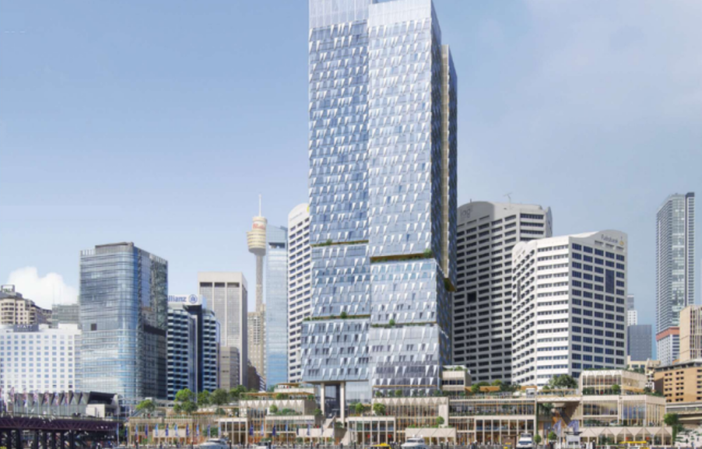 Approved mixed-use commercial and retail tower development with public open space, land bridge and pedestrian connections in Sydney.