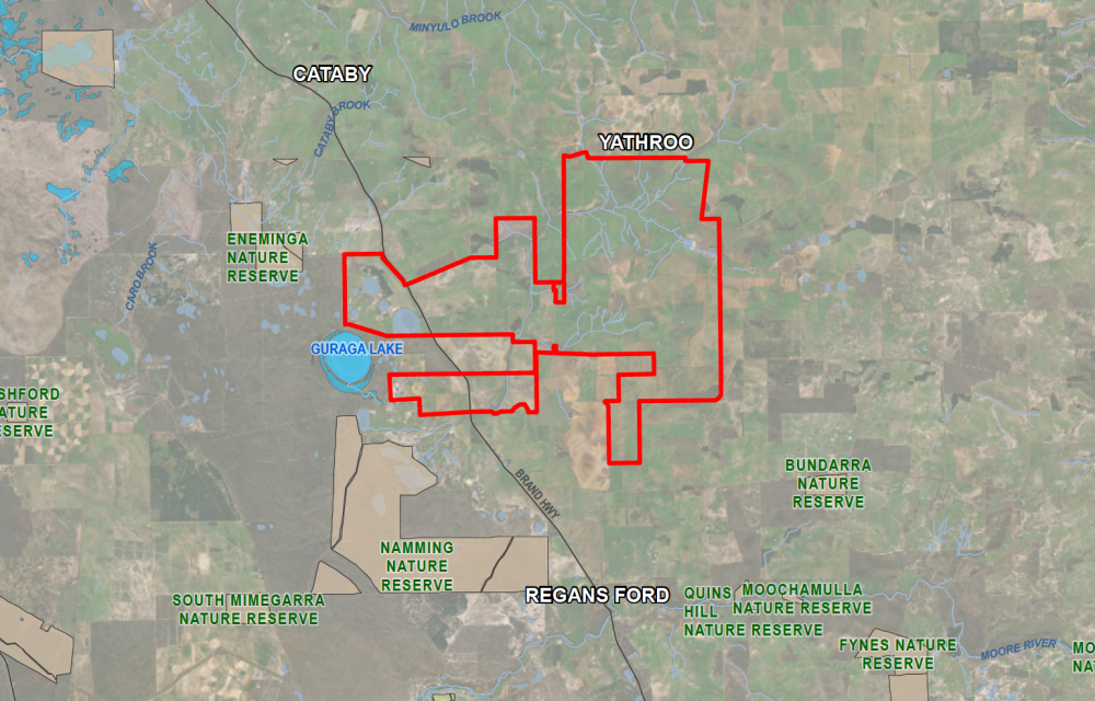 Wind turbines and battery energy storage infrastructure proposed for the Yathroo Wind Farm near Dandaragan in Western Australia.