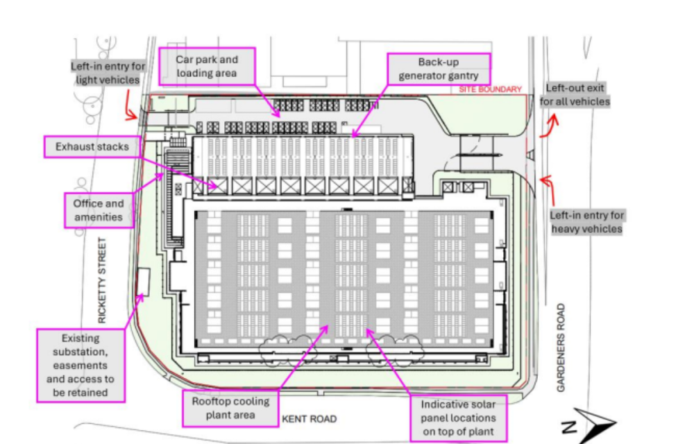 Approved large-scale data centre development in Sydney’s south featuring multiple data halls, supporting infrastructure and services.