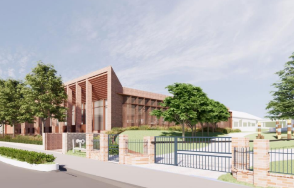 Artist impression of a new school aquatic centre with indoor swimming pool and supporting facilities in Western Sydney.