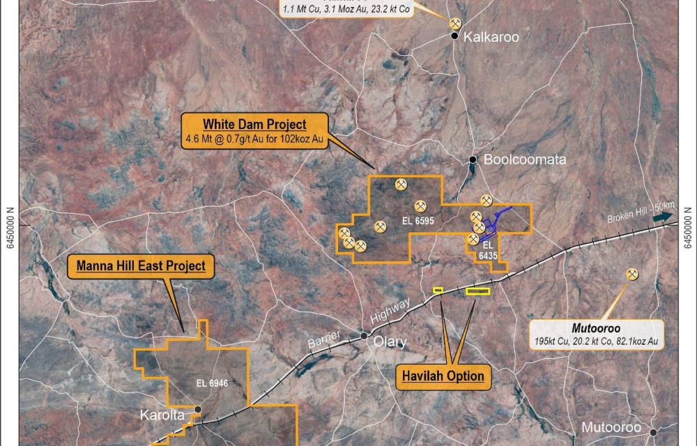 The White Dam Gold Project encompasses over 877 km2 at a location that has existing infrastructure which includes a gold-copper processing plant and on-site camp facilities for the crew and operational site team in place